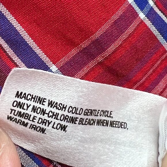 Gap Womens Red Check The Fitted Boyfriend Shirt Size XL Button Front Ruffle Neck - Picture 10 of 14